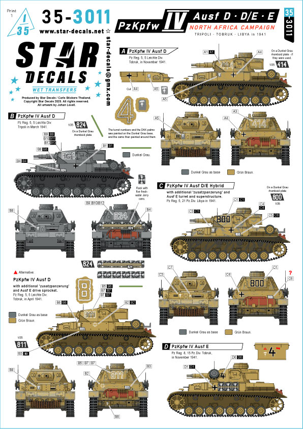 1/35 WWII ドイツ 北アフリカ戦線のIV号戦車D型/D/E型/E型 トリポリ/トブルク/リビア1941年