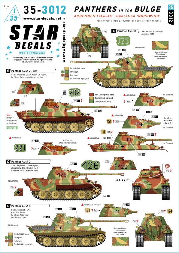 1/35 WWII ドイツ バルジの戦いのパンサー戦車 アルデンヌ1944/45年 ノルトヴィント作戦 パンサー戦車G型後期型/