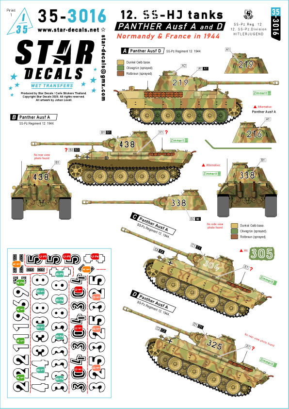 1/35 WWII ドイツ 第12SS装甲師団ヒトラーユーゲントのパンサーA型/D型 ノルマンディー/フランス1944