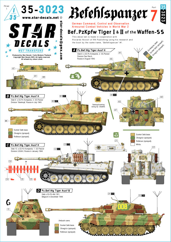 1/35 WWII ドイツ 指揮戦車＃7 武装親衛隊のタイガーI/タイガーII指揮戦車