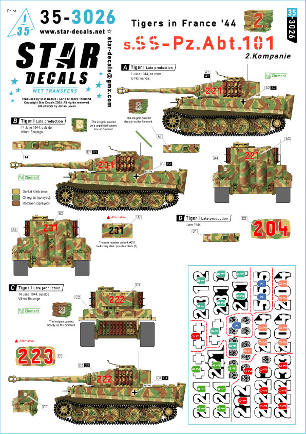 1/35 WWII ドイツ 1944年フランスのタイガー重戦車＃2 第101SS重戦車大隊第2中隊のタイガーI後期型