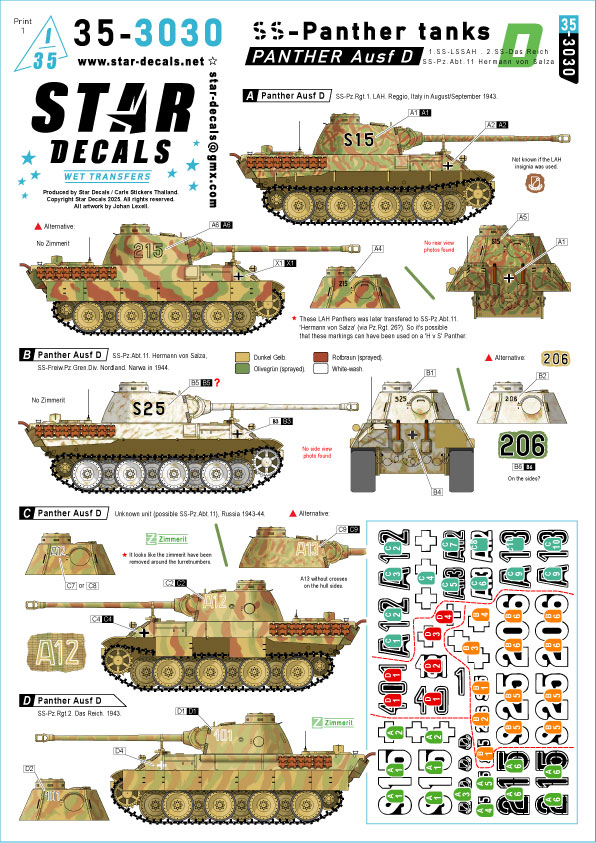 1/35 WWII ドイツ 武装親衛隊のパンサー戦車 第1SS装甲師団LSSAH/第2SS装甲師団ダスライヒ/第11SS戦車大隊