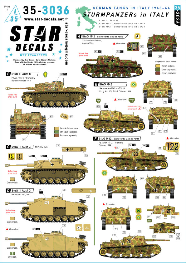 1/35 WWII ドイツ イタリア戦線のドイツ突撃砲 1943-44年 III号突撃砲G型/セモベンテM42 da 75/18
