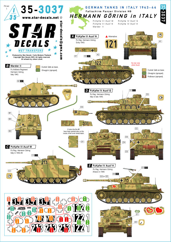 1/35 WWII ドイツ イタリア戦線のヘルマン・ゲーリング師団 マーダーII/III号戦車M/N型/IV号戦車G/H型