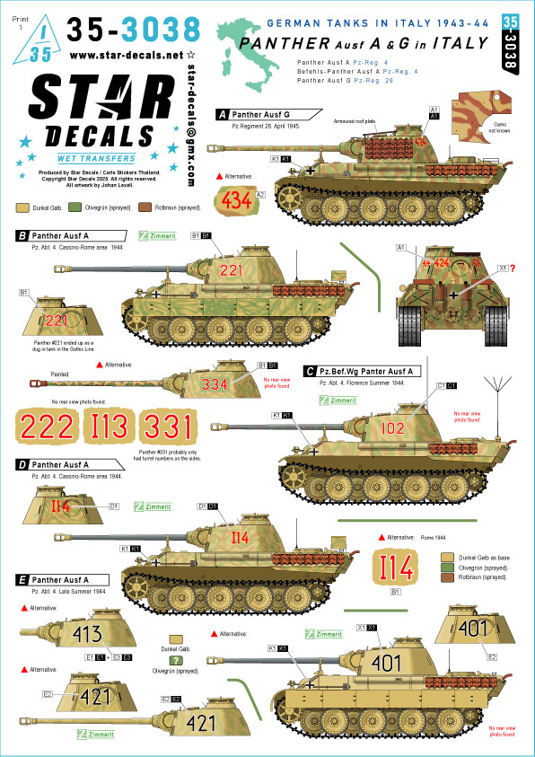 1/35 WWII ドイツ イタリア戦線のパンサー戦車A/G型 パンサーA型/指揮戦車A型/パンサーG型