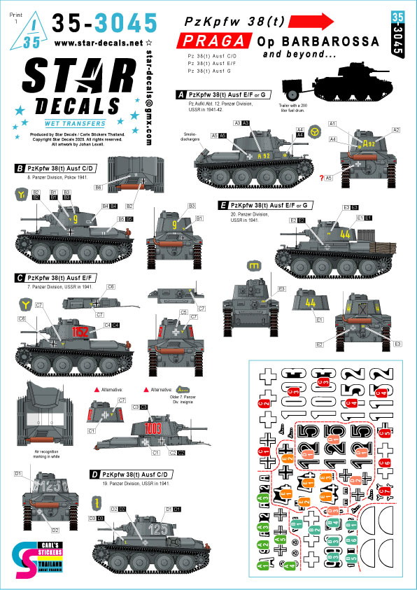 1/35 WWII ドイツ バルバロッサ作戦のPz.Kpfw.38(t)プラガ軽戦車 Pz.Kpfw.38(t)C/D型/D/E