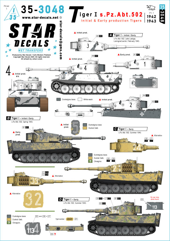 1/35 WWII ドイツ 第502重戦車大隊のタイガーI＃1 極初期/初期型のタイガー重戦車1942-43