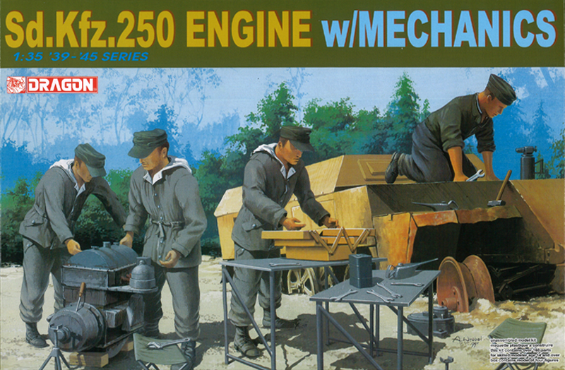 1/35 WW.II ドイツ軍 Sd.Kfz.250 エンジン w/整備兵セット