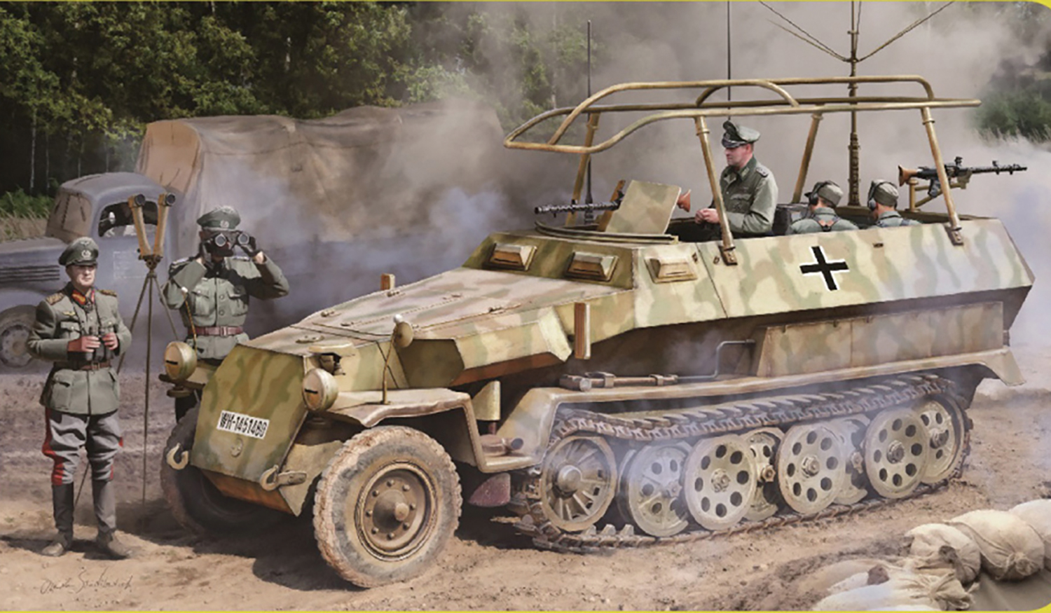 1/35 WW.II ドイツ軍 Sd.Kfz.251/6 C型 装甲指揮車 EZトラック/金属製車幅ポール/フィギュア付属 豪華