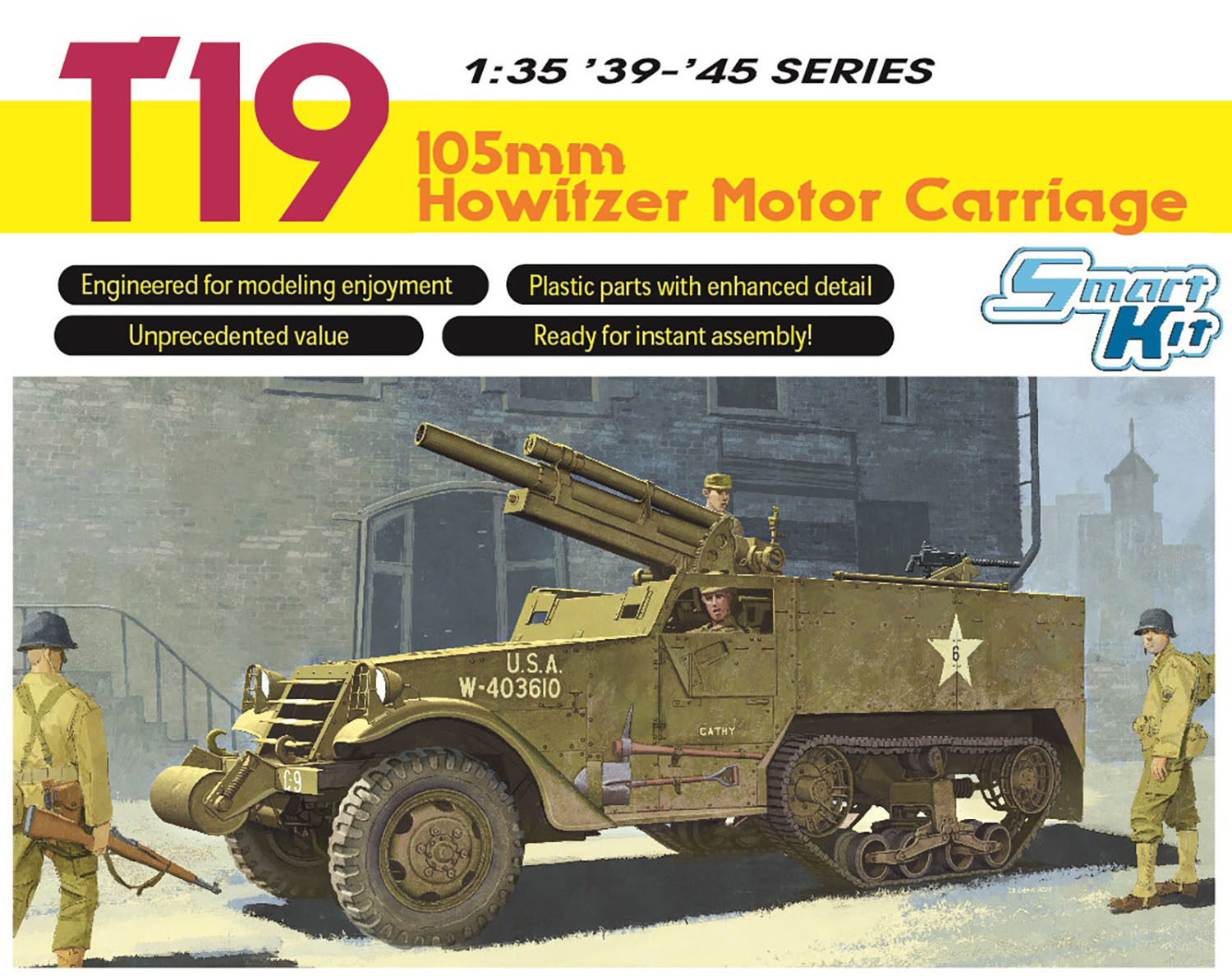 1/35 WW.II アメリカ軍 T19 105mm 自走榴弾砲 アルミ砲身/3Dプリント ヘッドライトガード＆ホーンガード 付