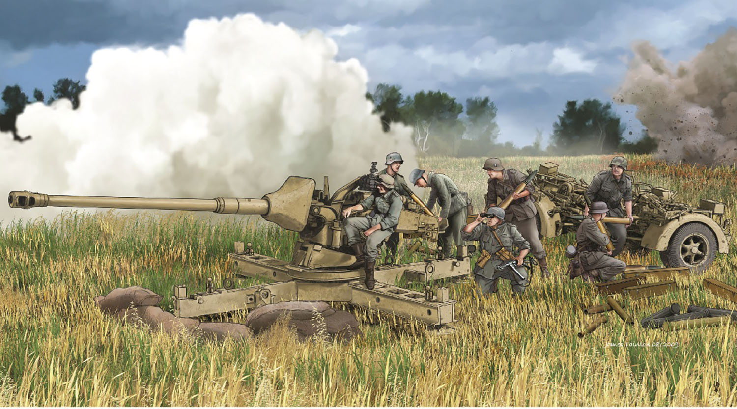 1/35 WW.II ドイツ軍88mm対戦車砲 Pak 43/3 L/71 簡易砲架付 アルミ砲身/3Dプリントマズルブレーキ/