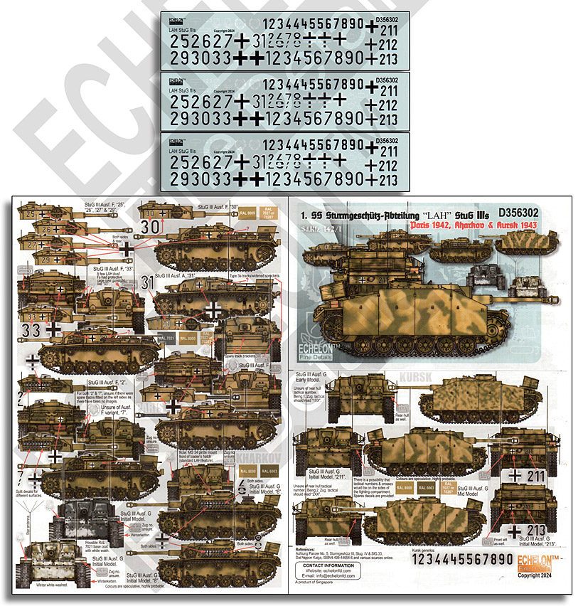 1/35 WWII ドイツ 第1SS装甲師団のIII号突撃砲A/F/G型 パリ/ハリコフ/クルスク