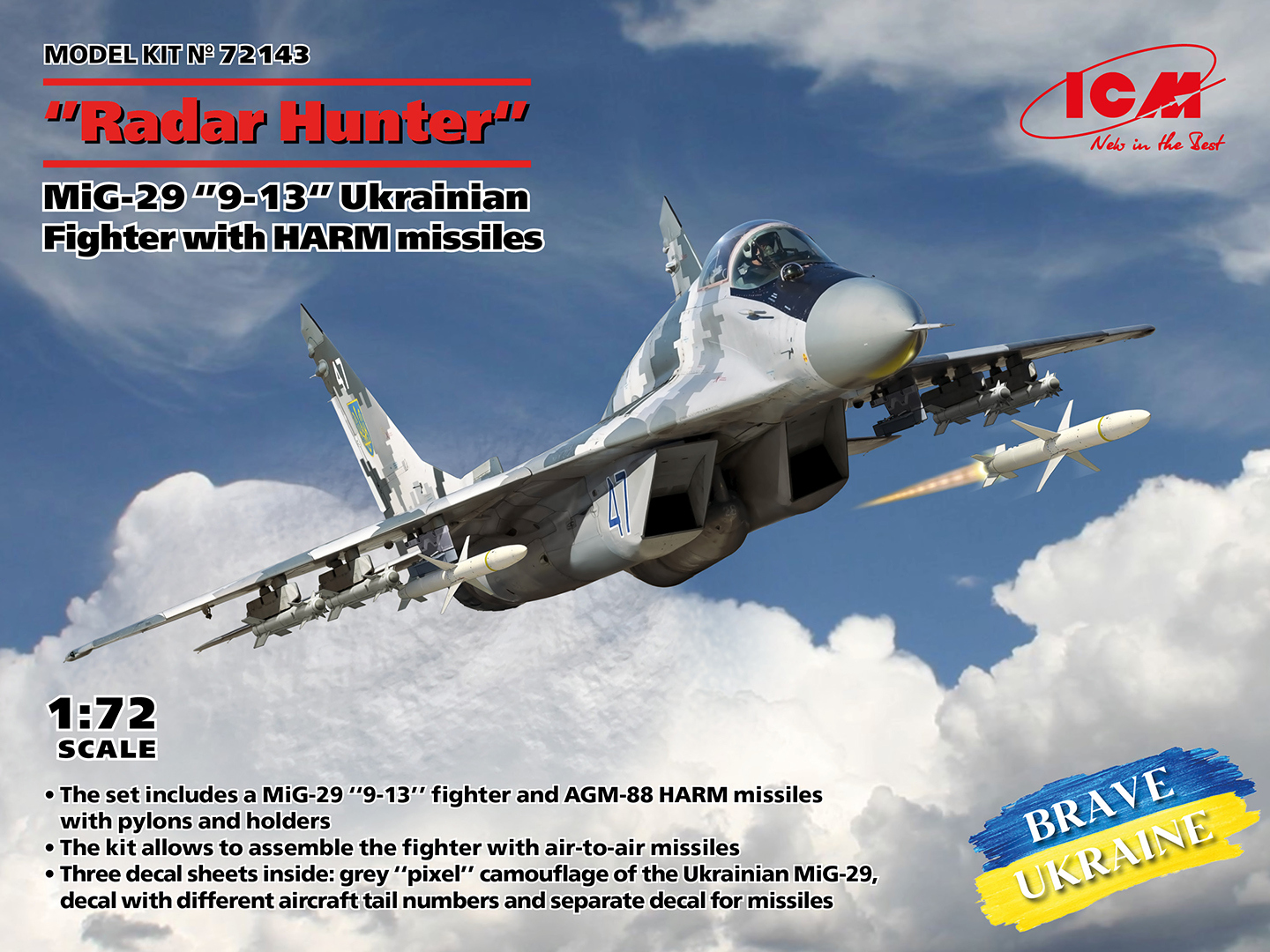 1/72　ウクライナ空軍 ミグMiG-29　レーダーハンター w/ HARMミサイル - ウインドウを閉じる