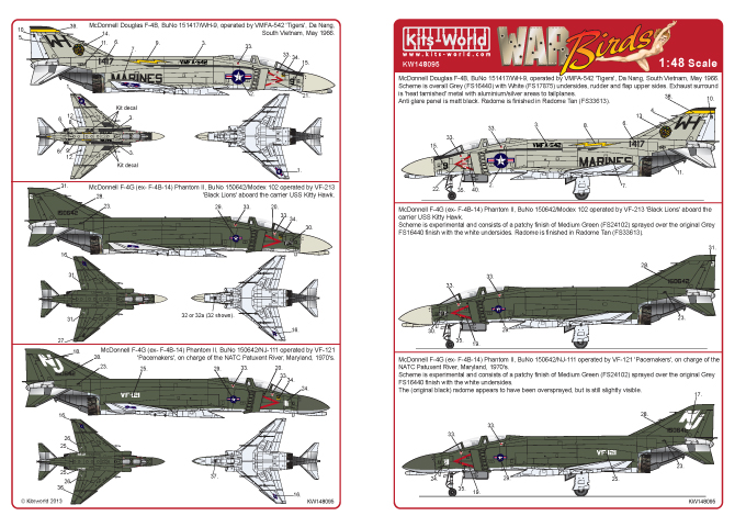 1/48　F-4B/G　ファントムⅡ VF-121 VF-102 VMFA-452 (アカデミー用）