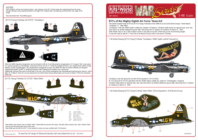 1/48　B-17G 406NLS & 323rd BS 91st BG Wee Willie