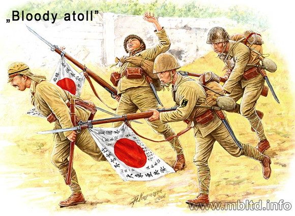 1/35　日・海軍陸戦隊4体タラワ戦1943突撃シーン