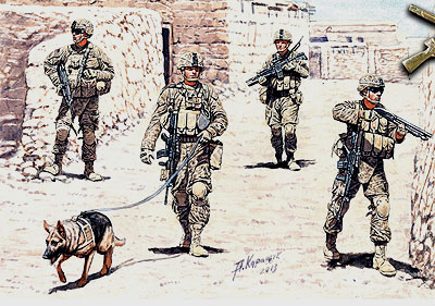 1/35　米現用歩兵4体+軍用犬・アフガン戦捜索部隊