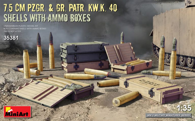 1/35　7.5 cm Pzgr. & Gr. Patr. Kw.K. 40砲弾&弾薬箱セット - ウインドウを閉じる