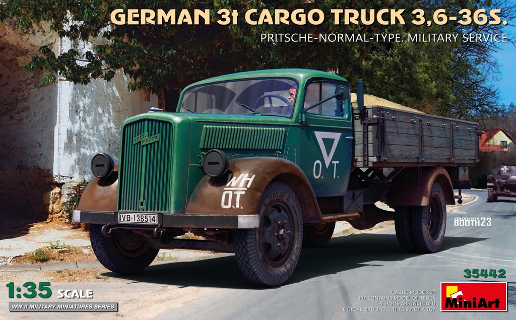 【予約する】　1/35　ドイツ製3tカーゴトラック3.6-36S 通常荷台タイプ 軍用 - ウインドウを閉じる