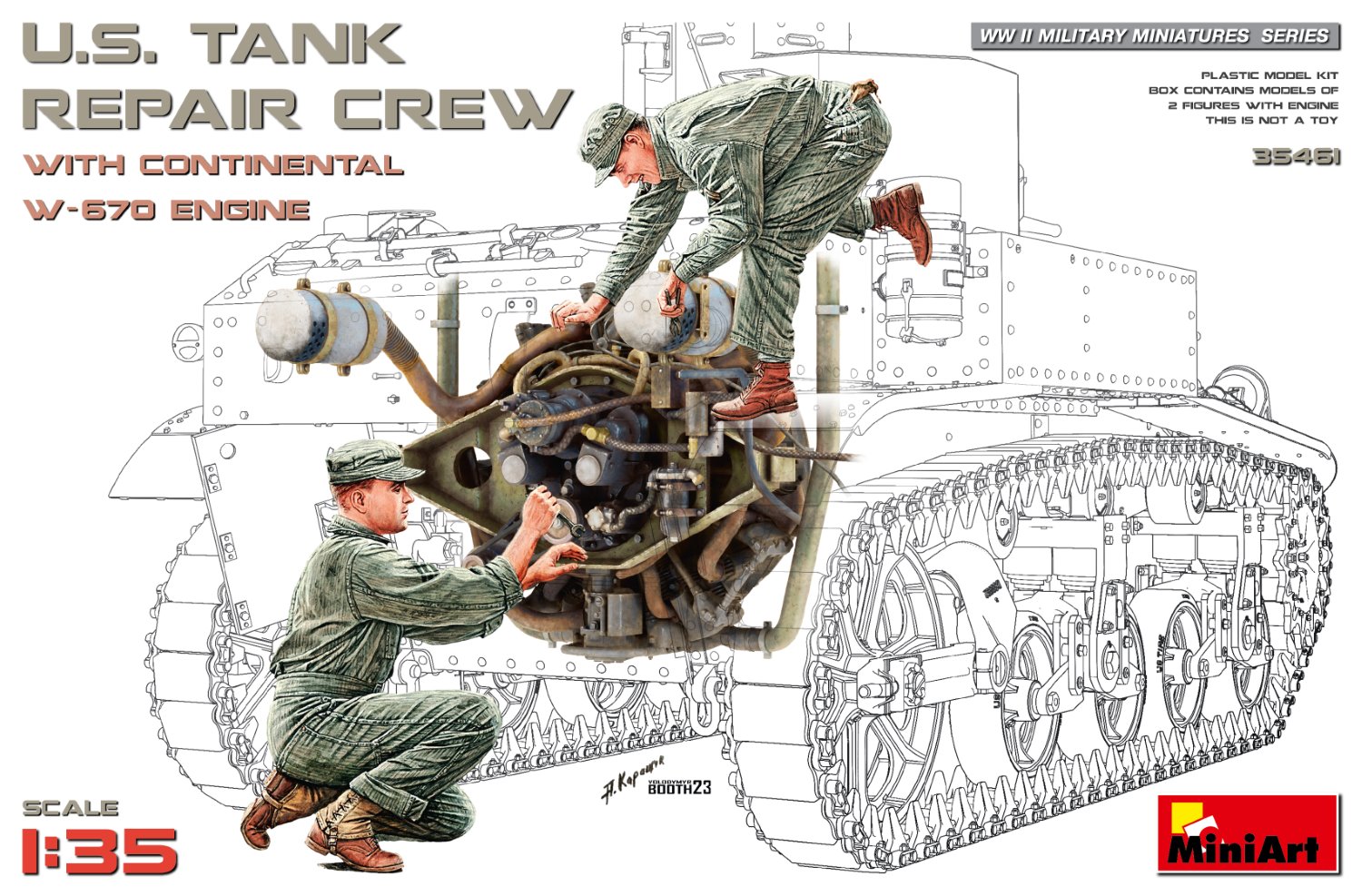 【予約する】　1/35　コンチネンタルW-670エンジンw/米戦車修理乗組員