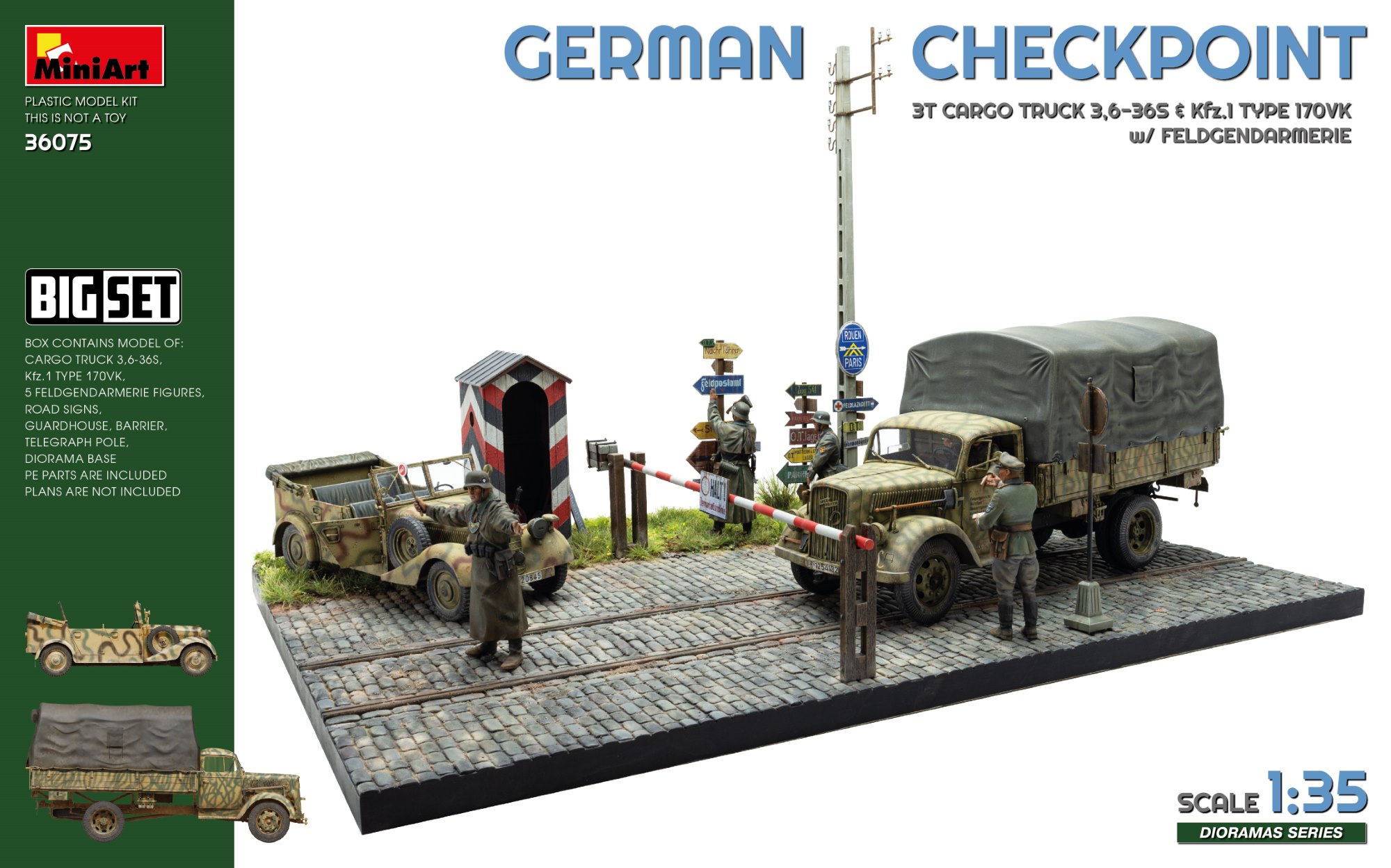 【予約する】　1/35　ドイツ軍検問所 3t 貨物トラック 3.6-36S ＆ Kfz.1 タイプ 170VK w/野戦憲兵隊