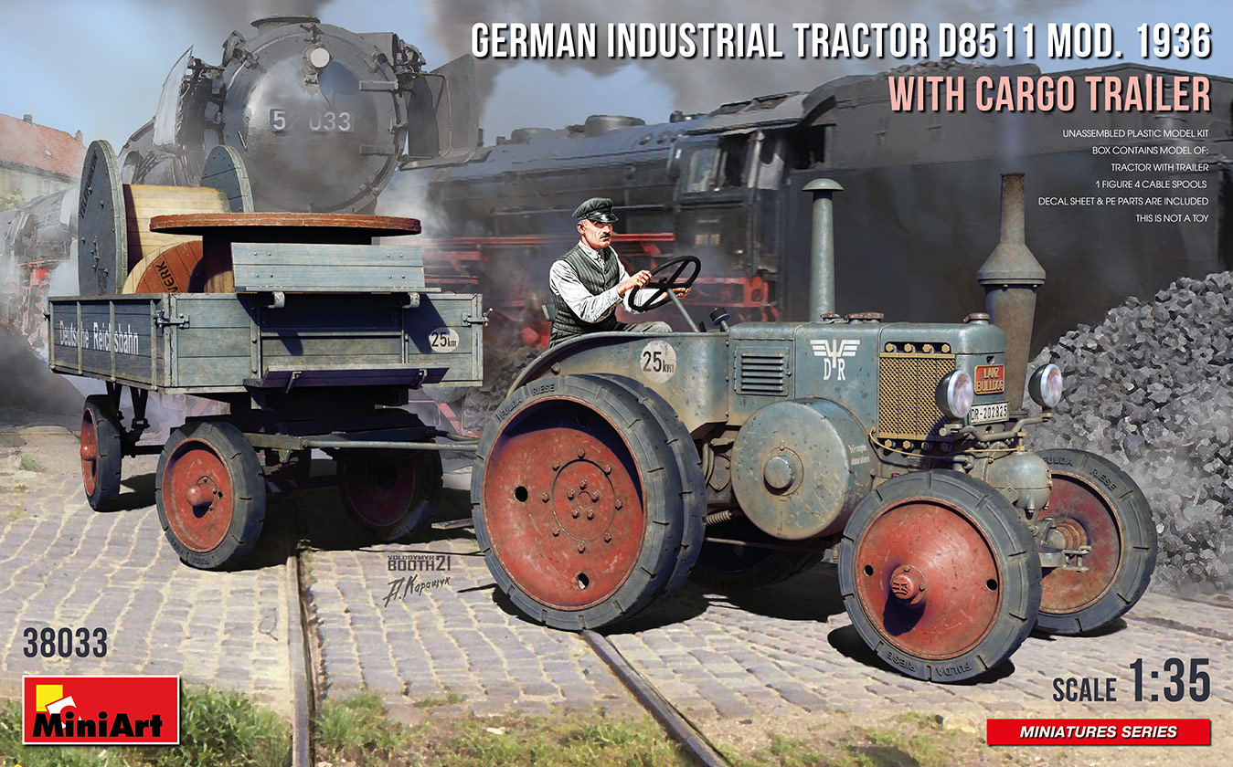 1/35　ドイツ 産業用トラクター D8511 1936型 と貨物トレーラー フィギュア1体付き - ウインドウを閉じる