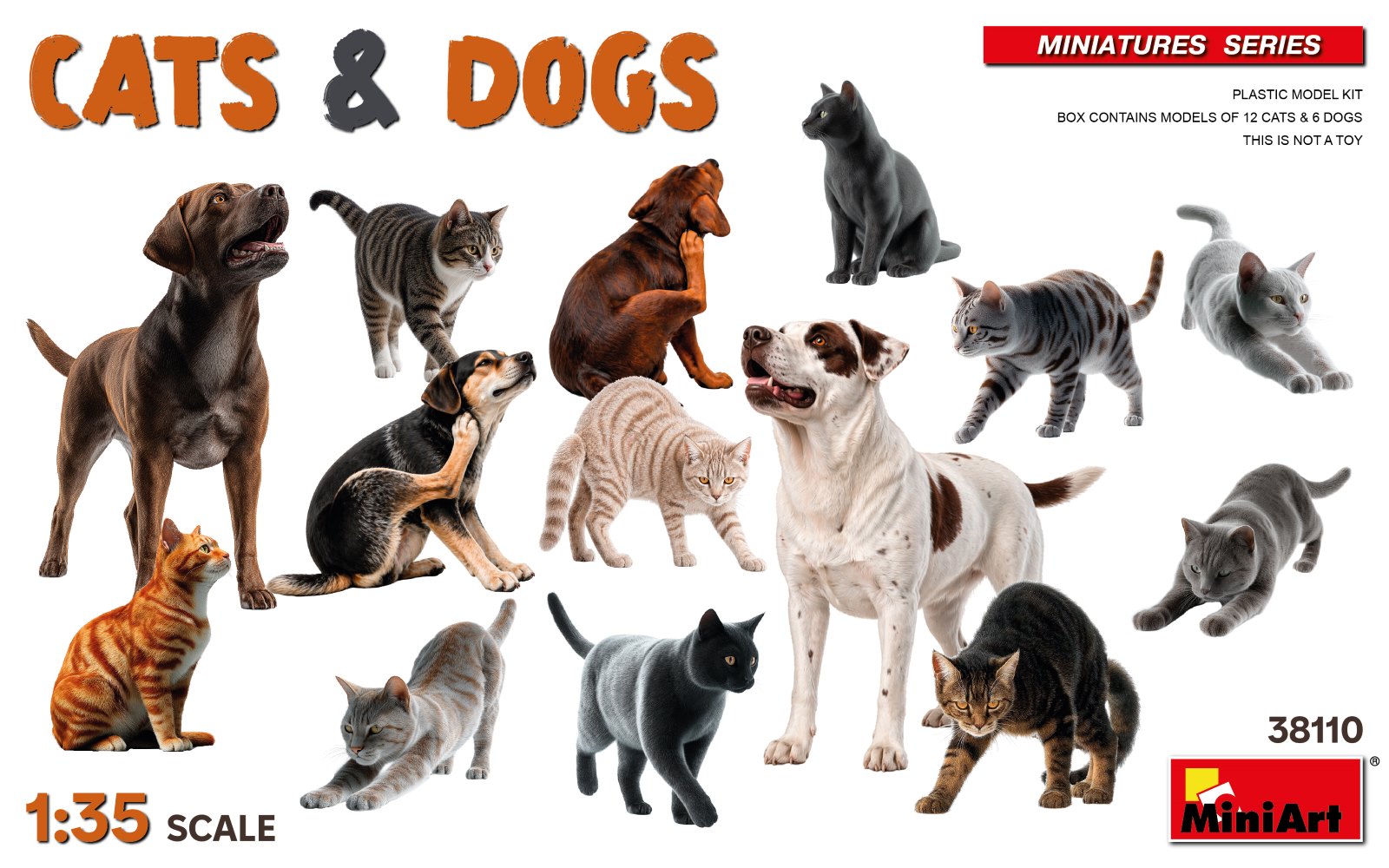 【予約する】　1/35　猫12匹＆犬6匹セット