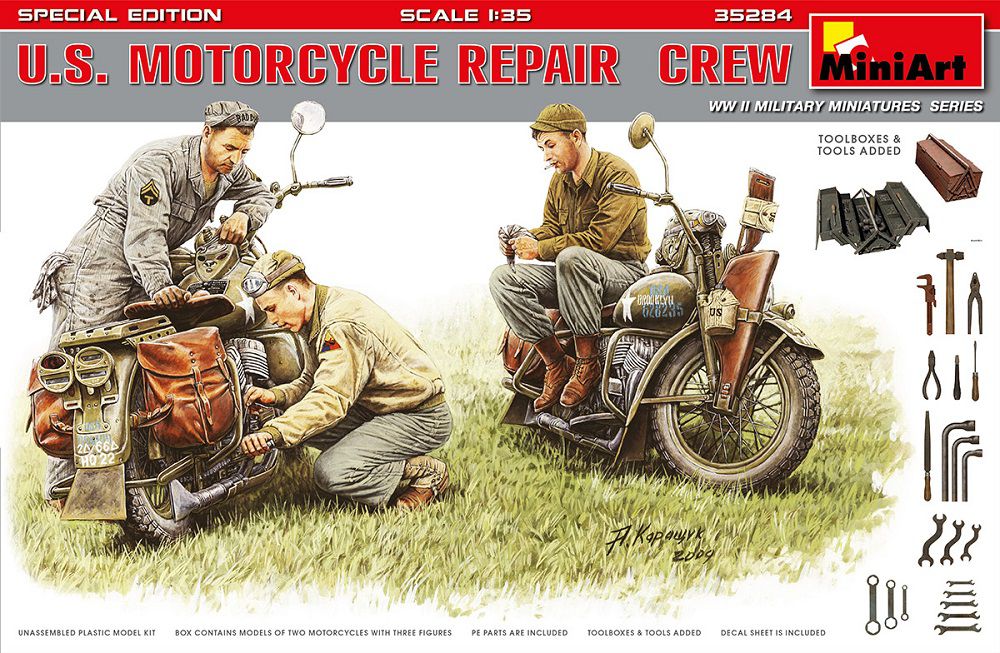 1/35　アメリカ兵バイククルー修理中3体入特別版（工具、工具箱、バケツ付）