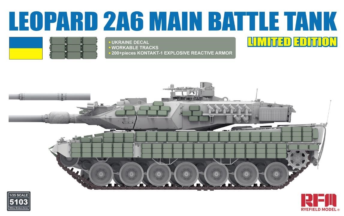1/35 レオパルト 2A6 主力戦車 w/ウクライナ軍デカール、コンタークト1ERA、可動式履帯 - ウインドウを閉じる