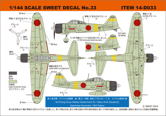 1/144 SWEET DECAL No.33 零戦21型 第3航空隊（ラバウル派遣隊 黄（第2 