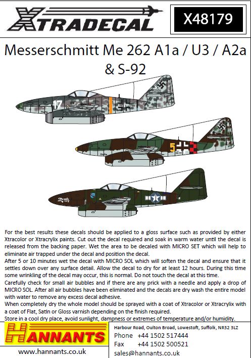1/48　Messerschmitt Me 262A1a/U3/A2A/ S-92 - ウインドウを閉じる